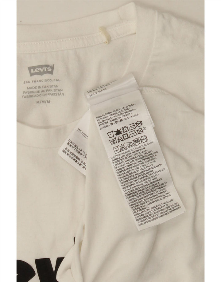 LEVI'S Womens Graphic T-Shirt Top UK 12 Medium White Cotton Vintage Levi's and Second-Hand Levi's from Messina Hembry 