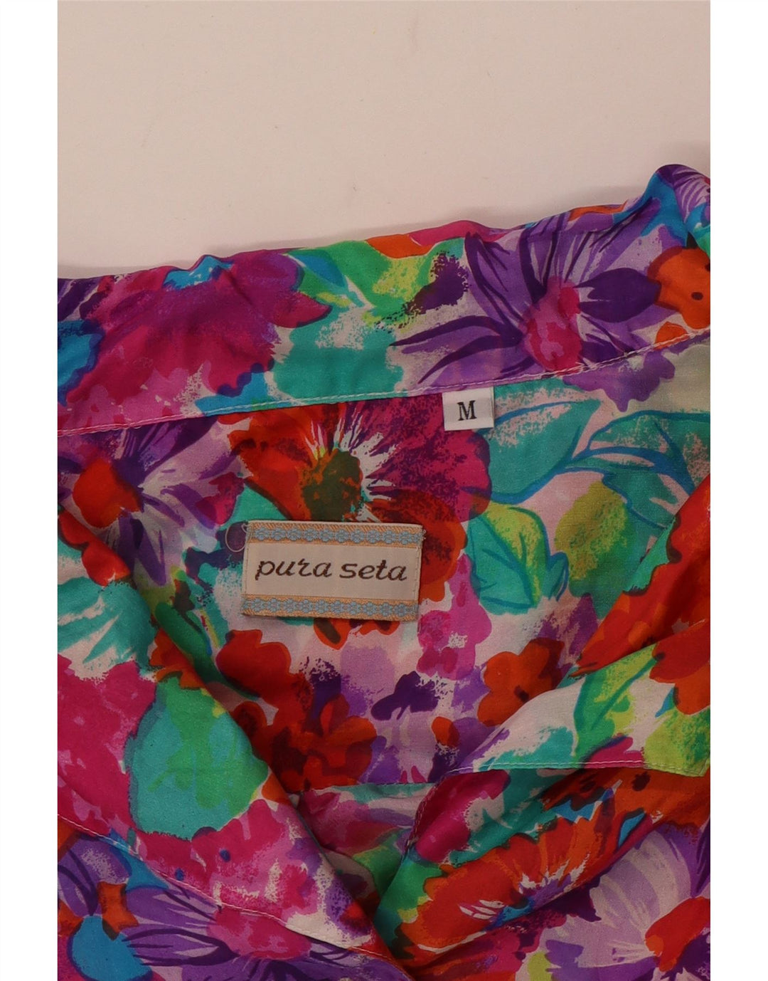 Bluză cămașă cu mânecă scurtă pentru femei VINTAGE UK 14 Medium Multicolor Floral