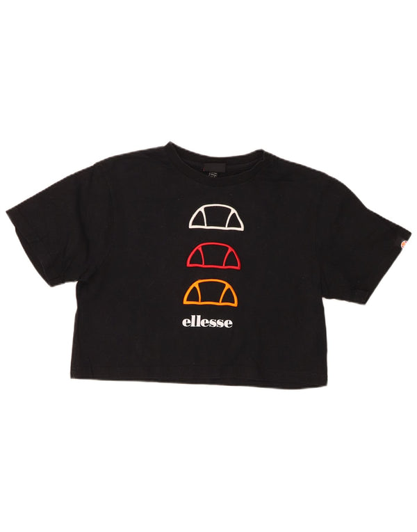 Tricou cu grafic crop Ellesse pentru femei Top UK 8 mic bumbac negru