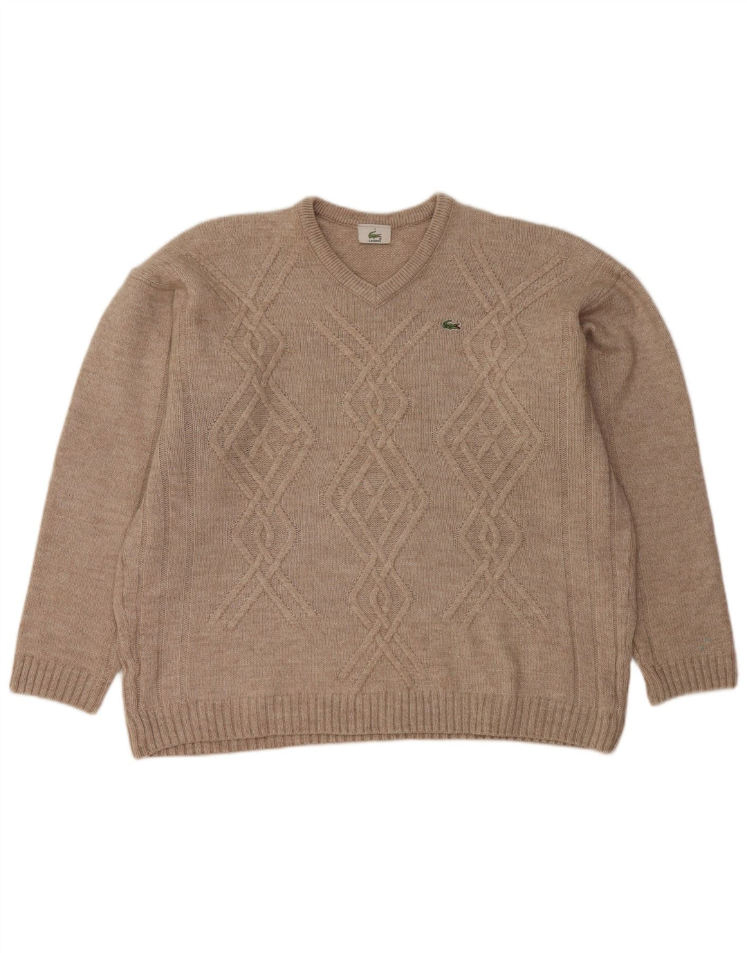 Pulover cu decolteu în V LACOSTE pentru bărbați Mărimea 7 2XL Lână bej