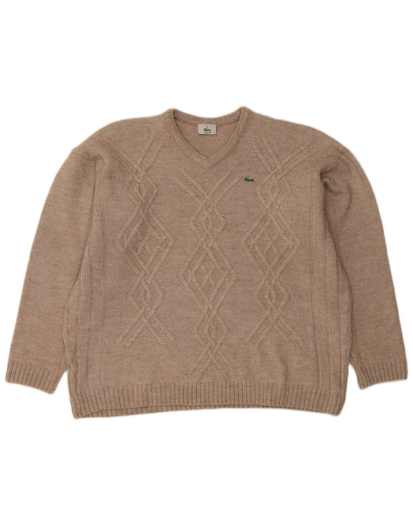 Pulover cu decolteu în V LACOSTE pentru bărbați Mărimea 7 2XL Lână bej