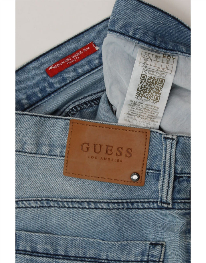 Blugi slim conici pentru femei GUESS, cu talie medie, L31 L30, bumbac albastru