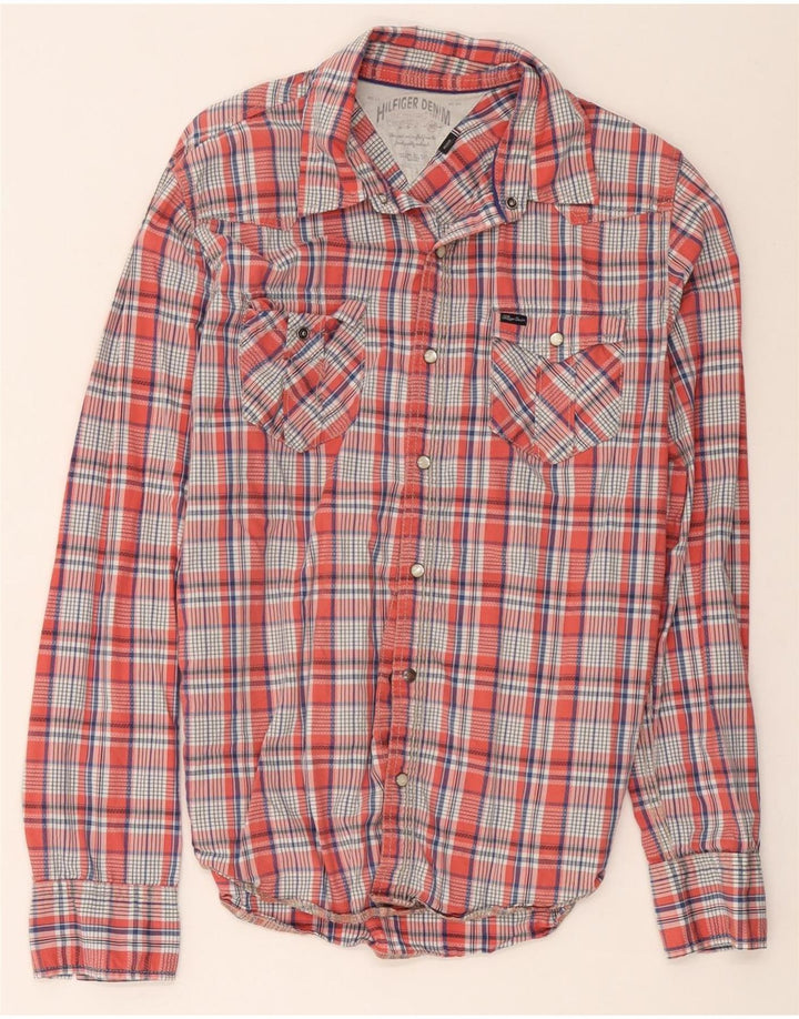 Cămașă grafică pentru bărbați Hilfiger Denim, bumbac cu carouri roșii medii