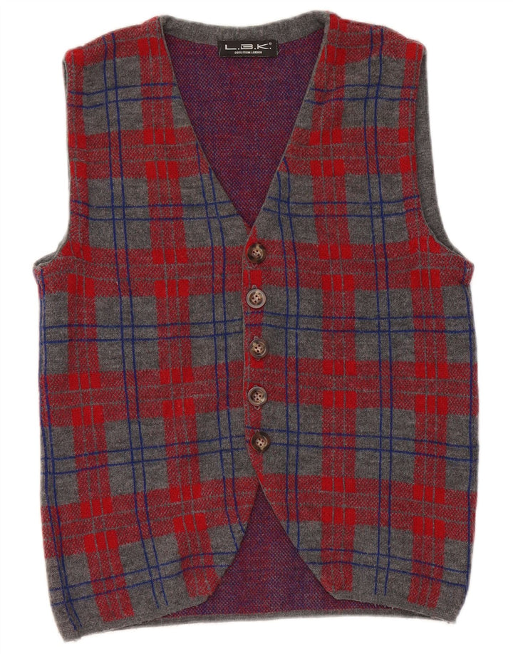 Cardigan Vintage fără mâneci pentru bărbați, lână cu carouri mici, gri