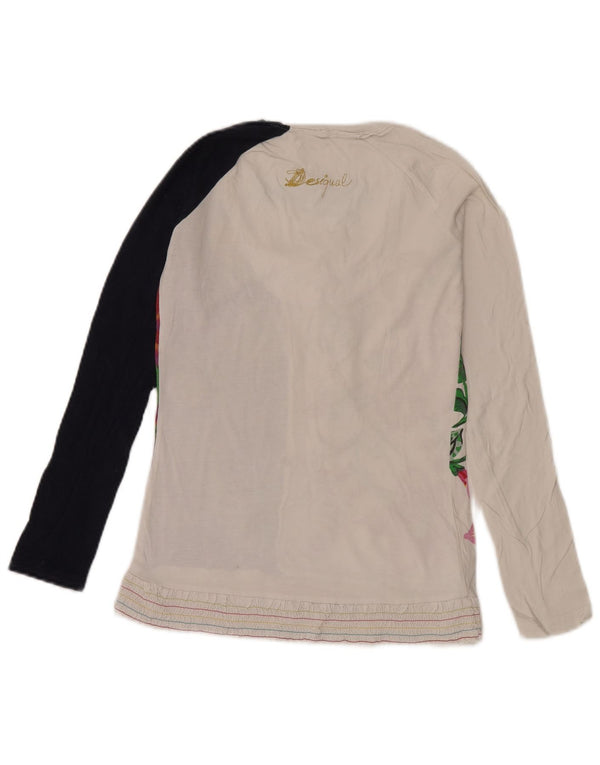Top grafic pentru femei Desigual cu mânecă lungă UK 12 Medium White Floral