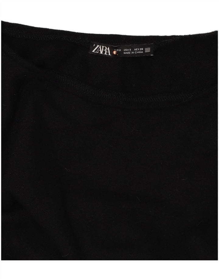 Crop Top pentru femei Zara cu mânecă lungă UK 10 Mic Negru