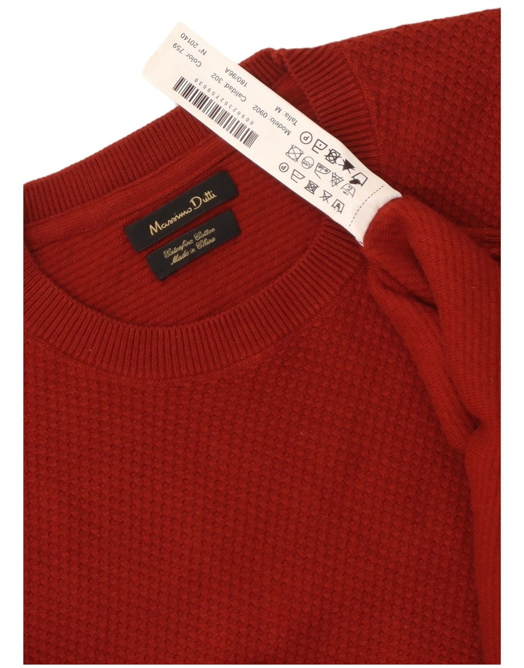 Pulover Massimo Dutti pentru bărbați cu gât roșu, bumbac mediu burgundă