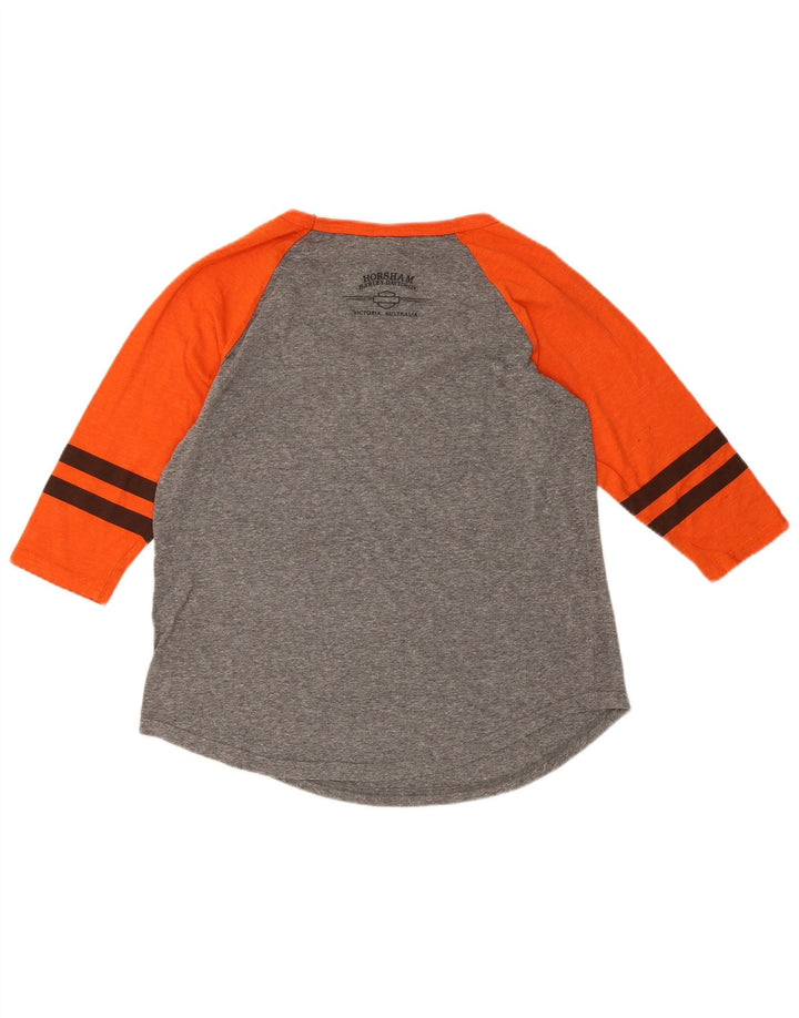 Top grafic pentru femei Harley Davidson cu mâneci 3/4 UK 16, mare, gri, bloc de culoare