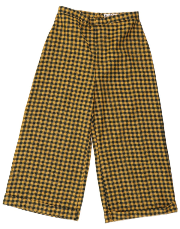 Pantaloni capri vintage cu talie înaltă pentru femei W28 L22 galben vichy