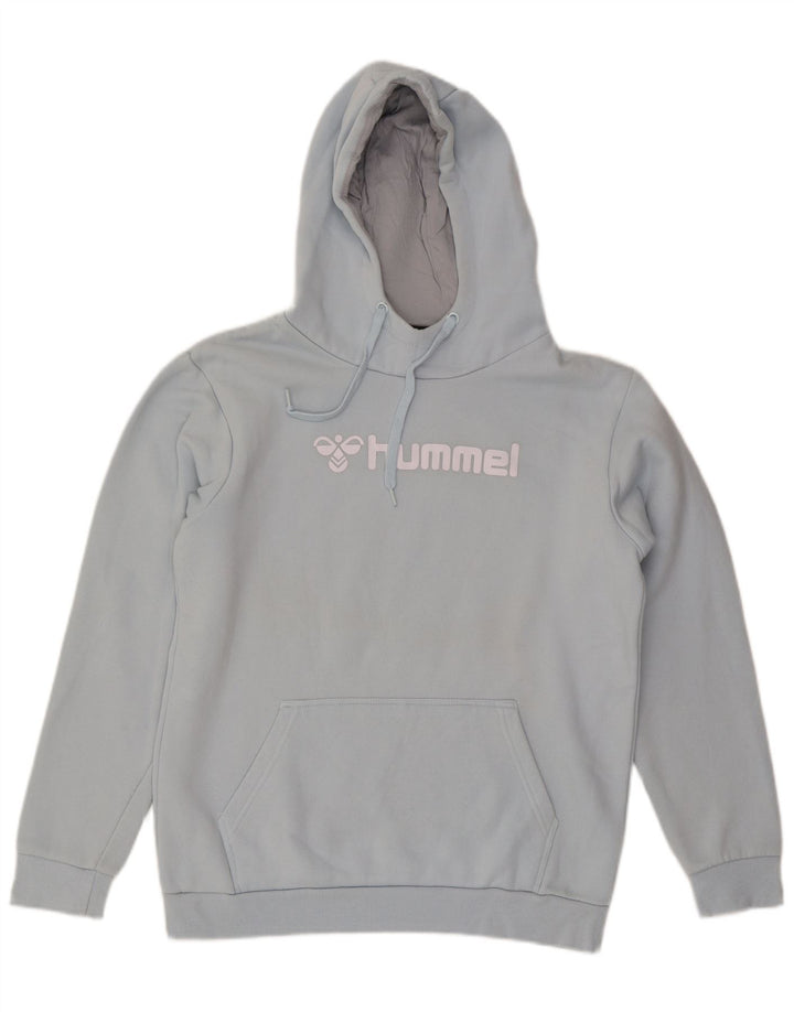 Pulover Hummel pentru bărbați cu glugă grafică, bumbac albastru mediu