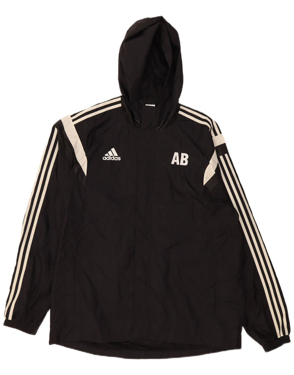 Jachetă de ploaie cu glugă grafică Adidas pentru bărbați UK 42 XL, poliamidă color bloc neagră