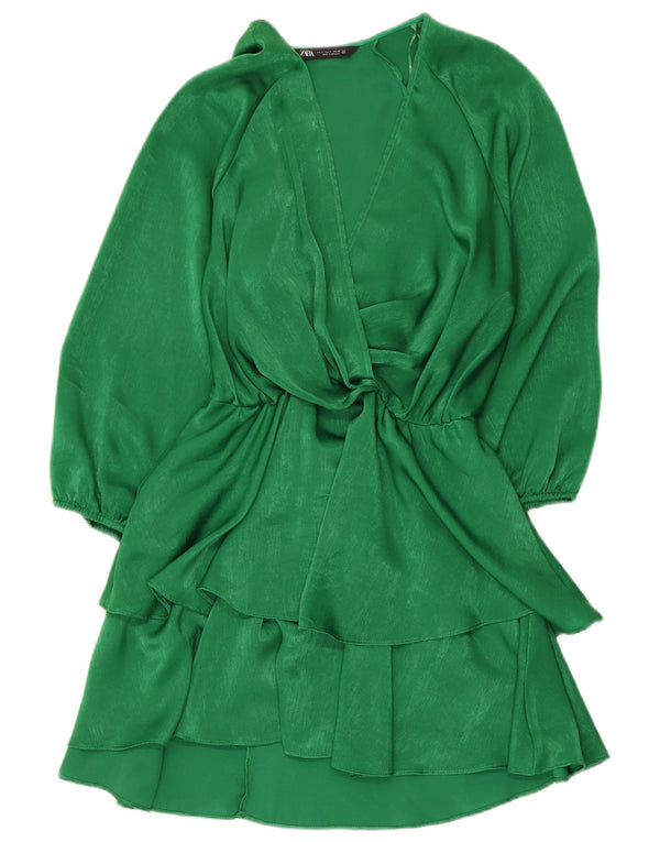 Rochie pentru femei Zara cu mâneci 3/4 în etaje UK 10 Poliester verde mic