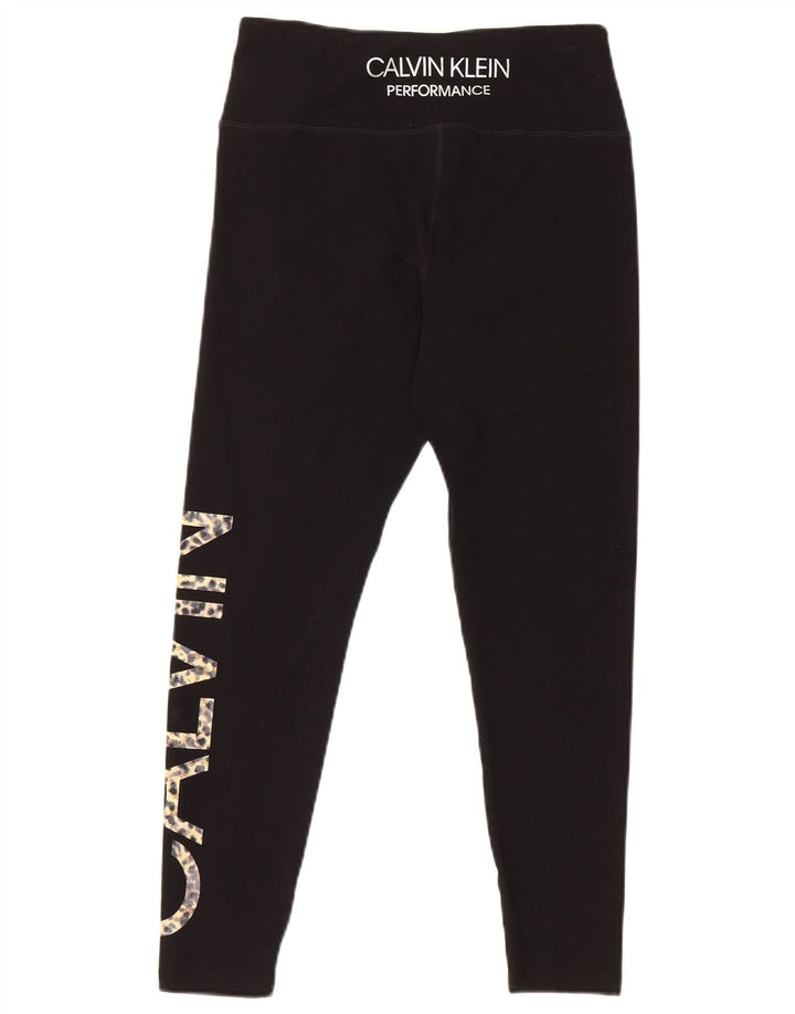 Calvin Klein Leggings pentru damă cu grafică UK 8, bumbac negru mic