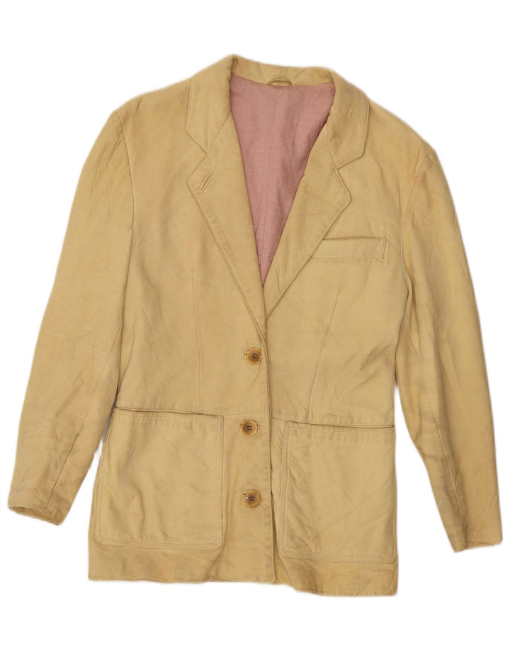 Jachetă vintage din piele cu 3 nasturi pentru femei UK 10 Small Yellow