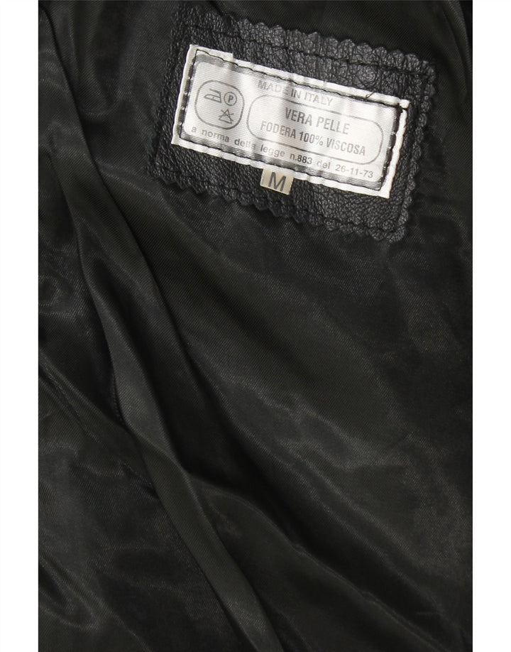 VINTAGE Womens 3 Button Leather Blazer Jacket UK 14 Medium Black Leather Vintage Vintage and Second-Hand Vintage from Messina Hembry 