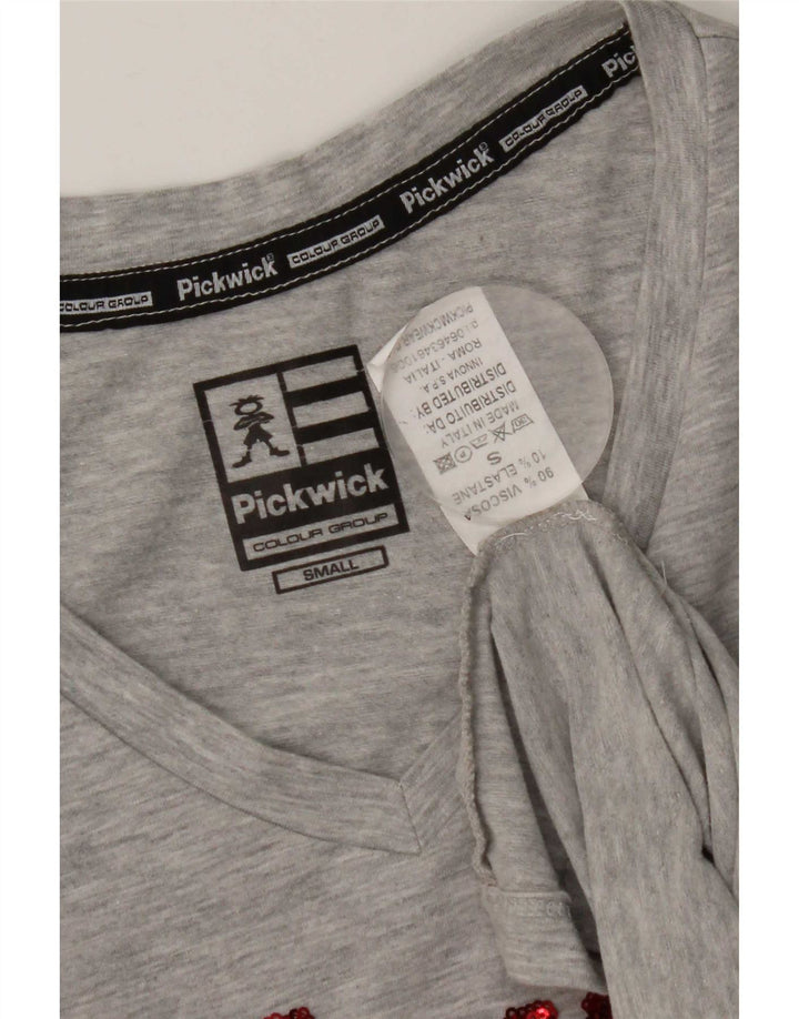 Pickwick Top grafic pentru femei cu mânecă lungă UK 8, mic, gri, viscoză cu pături