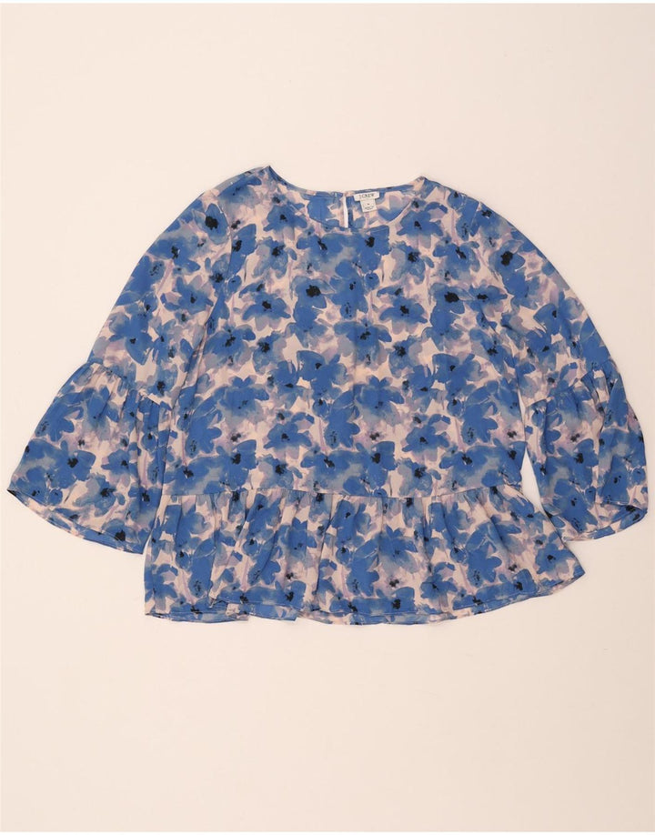 Bluză J. CREW pentru femei, cu mâneci 3/4, UK 14, poliester, flori, albastru mediu