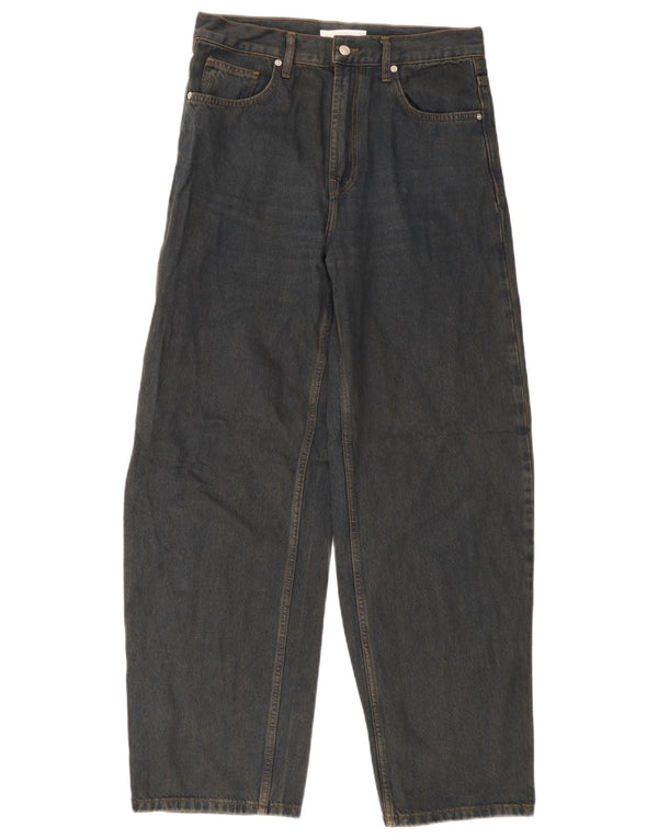 Topshop Blugi largi cu talie înaltă pentru femei UK 10 Mici W28 L32 Bumbac bleumarin