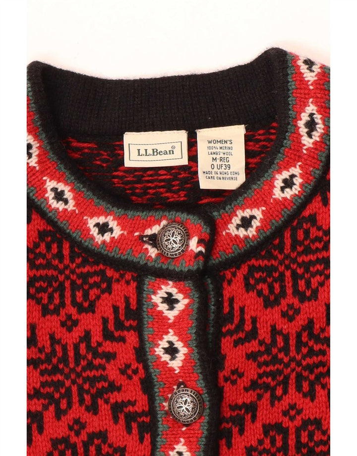 Pulover cardigan pentru femei L.L.Bean UK 14 Medium Red Fair Isle Lână