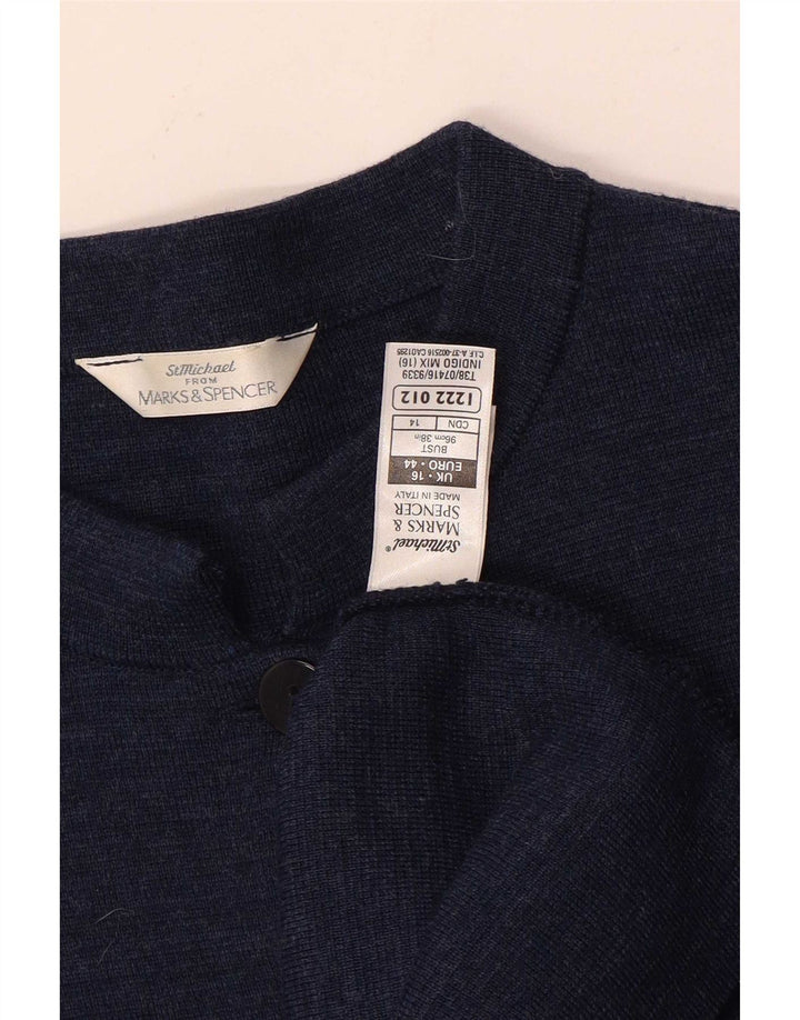 Pulover cardigan cu paragate pentru femei Marks & Spencer UK 16 mare, lână bleumarin