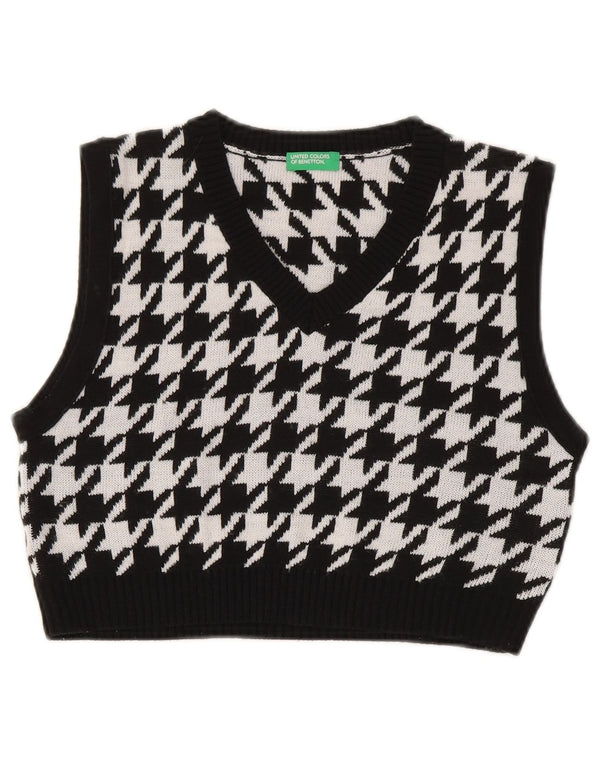Benetton Fete Crop Vest Tank Top 11-12 ani 2XL Negru Houndstooth Acrilic
