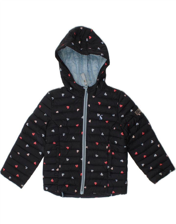 JOULES Girls Hooded Padded Jacket 3-4 Years Navy Blue Spotted Polyester Vintage Joules and Second-Hand Joules from Messina Hembry 