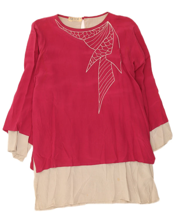 Rochie tunică vintage cu mânecă lungă pentru femei IT 42 Medium Pink Colorblock