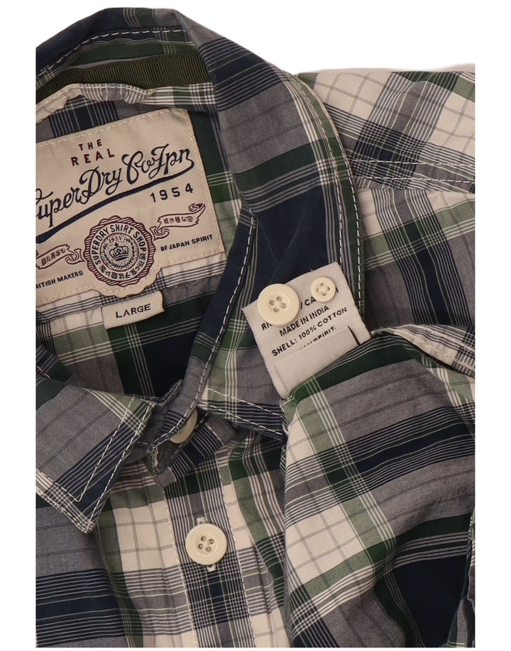 Cămașă pentru bărbați SUPERDRY, mare, din bumbac cu carouri bleumarin