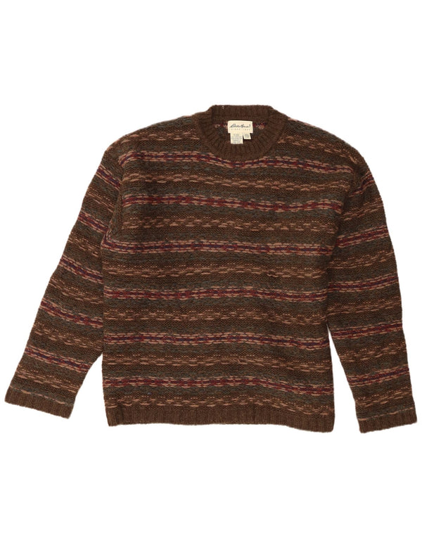 Eddie Bauer Pulover pentru bărbați, cu croială obișnuită, cu decolteu rotund, cu dungi mari, kaki