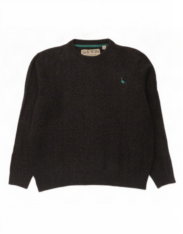 Jack Wills Mens Crew Neck Jumper Sweater Medium Grey Merino Wool