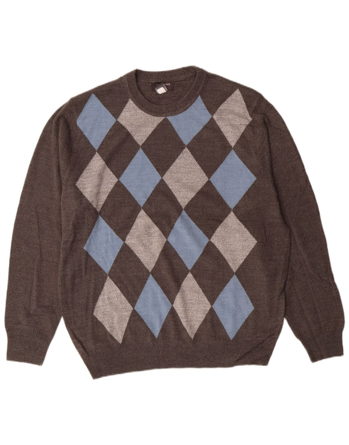 Pulover Dockers pentru bărbați cu gât roșu, mare, gri Argyle/Diamond Acrilic