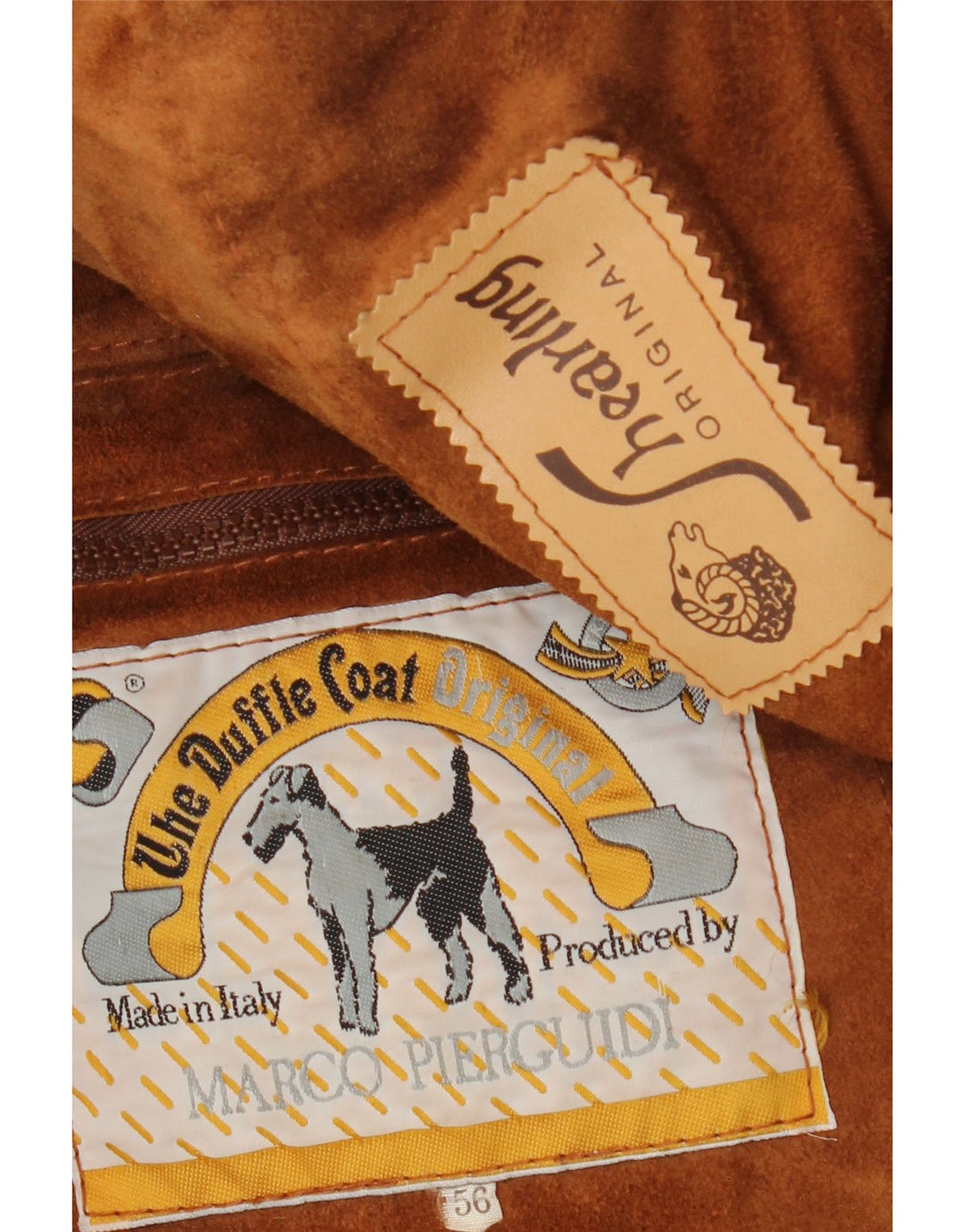 Jachetă vintage pentru bărbați din shearling IT 56 3XL maro din shearling