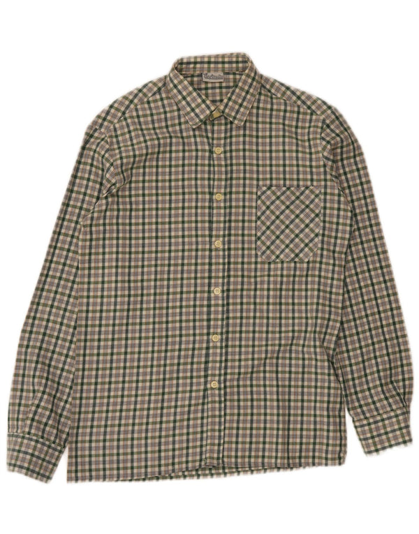 Cămașă de flanel vintage pentru bărbați, poliester cu carouri mici, verde