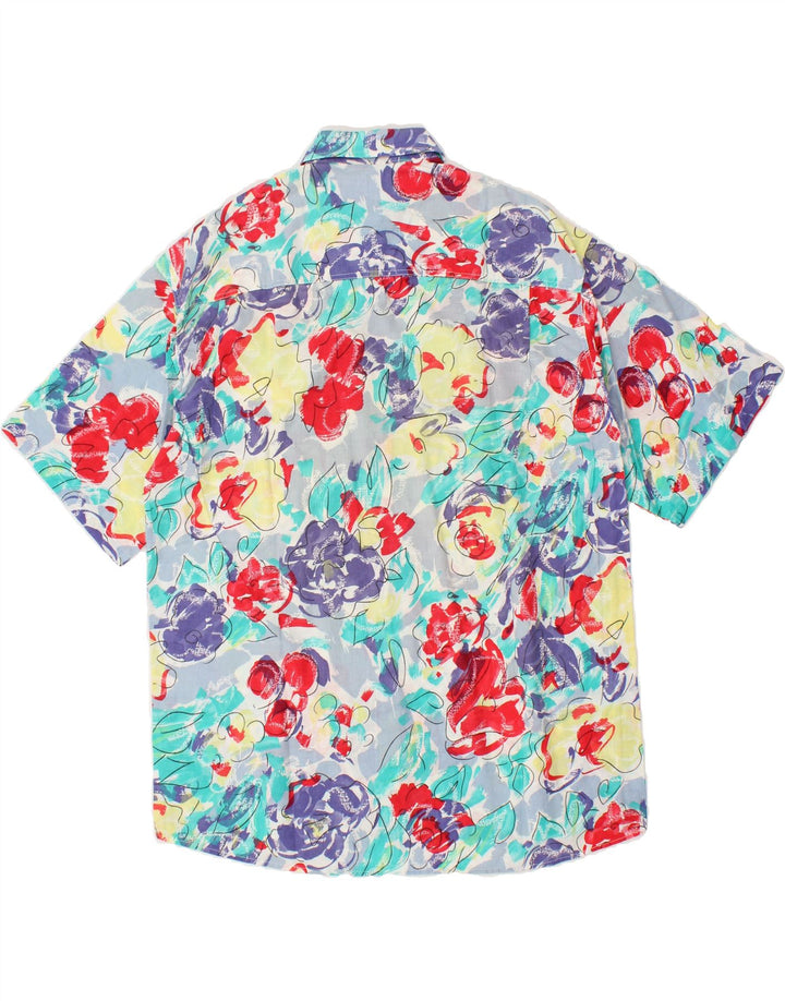 VINTAGE Mens Short Sleeve Shirt Large Blue Floral Vintage Vintage and Second-Hand Vintage from Messina Hembry 