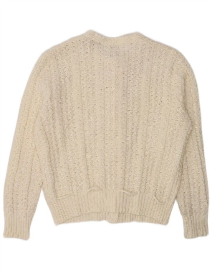 Pulover cardigan vintage pentru femei UK 16 mare, alb, poliacrilic