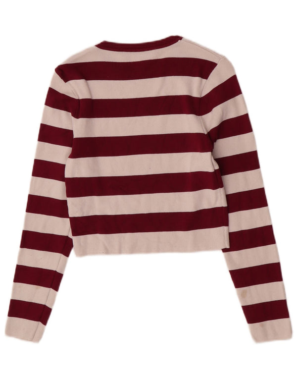 Bluză Crop Top Femei Zara UK 14 Mare Viscoză cu dungi Burgundy