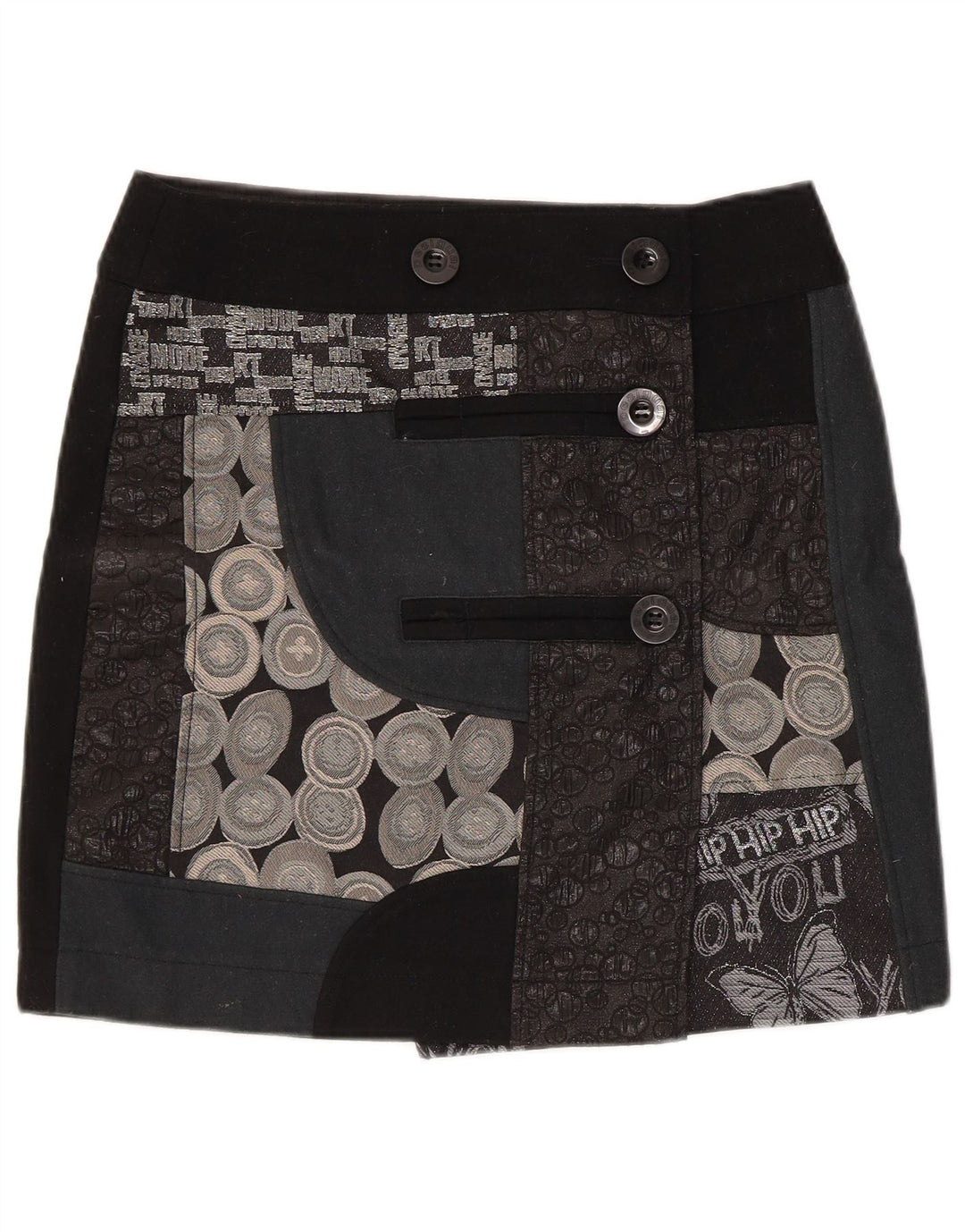 Fusta mini wrap cu grafica Desigual pentru femei EU 38 Medium W32 Black Patchwork