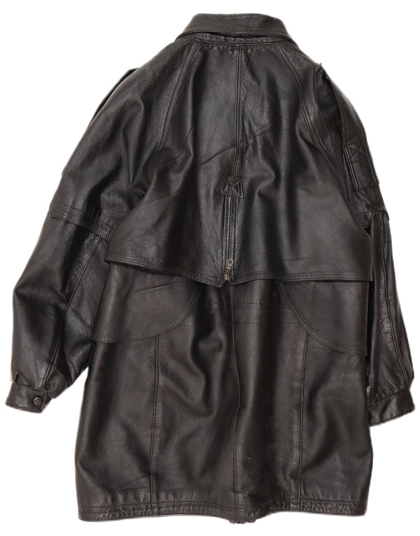 Palton supradimensionat din piele vintage pentru femei UK 16 mare negru