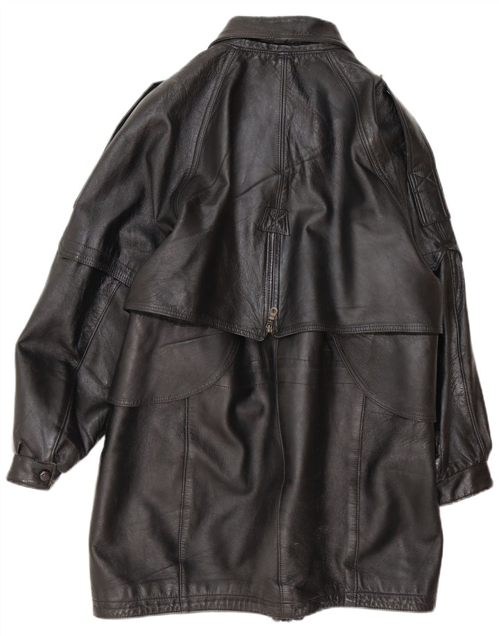 Palton supradimensionat din piele vintage pentru femei UK 16 mare negru
