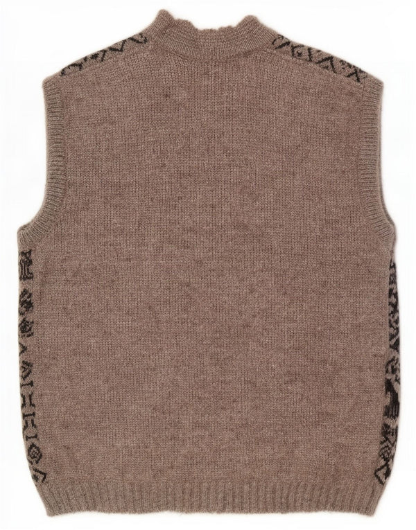 Pulover Cardigan fără mâneci Vintage pentru femei UK 18 XL Gri Fair Isle