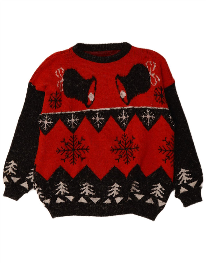 Pulover VINTAGE pentru bărbați cu gât roșu XL Fair Isle