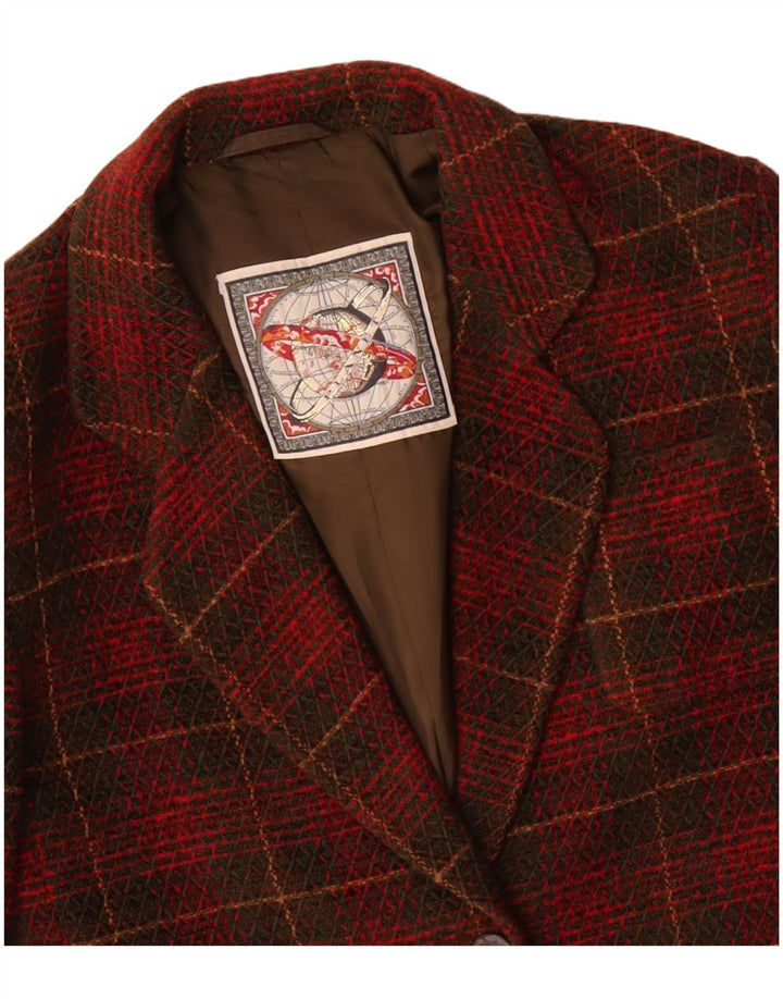 Jachetă pentru femei VINTAGE cu 2 nasturi, US 10, mare, roșu, cu carouri acrilice