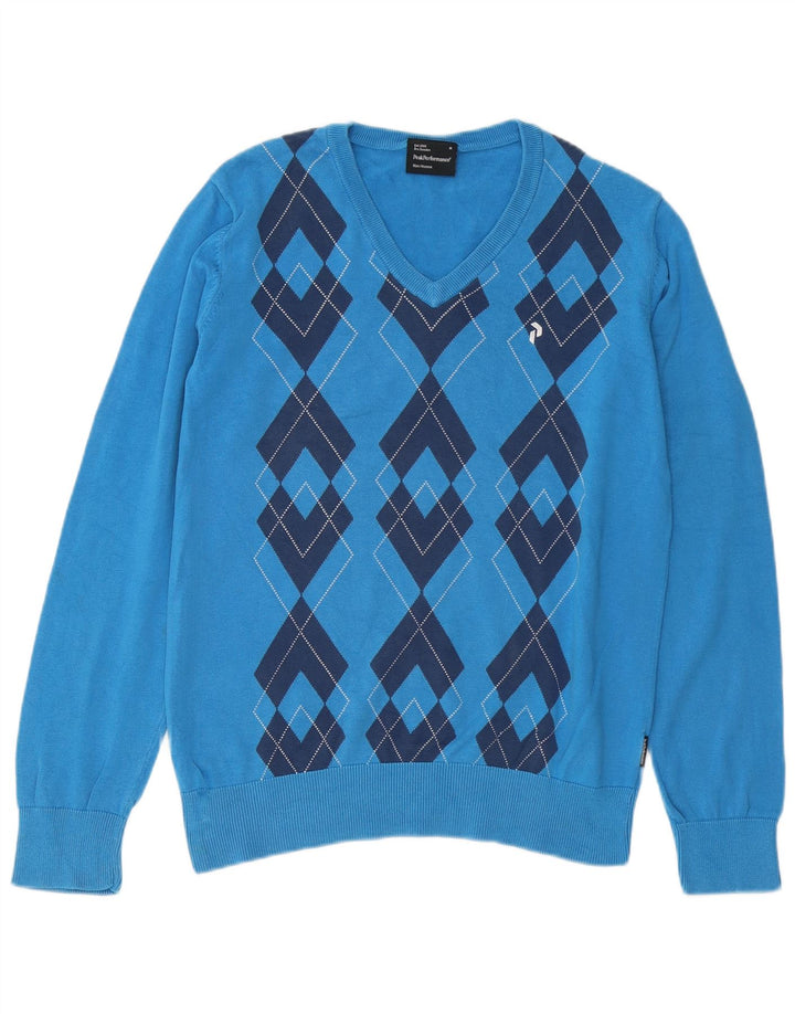 Pulover pentru bărbați Peak Performance cu decolteu în V, albastru mediu Argyle/Diamond
