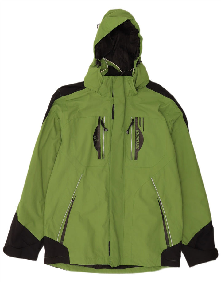 Jachetă de ploaie vintage pentru bărbați cu glugă, UK 38/40, verde mediu, poliamidă color bloc