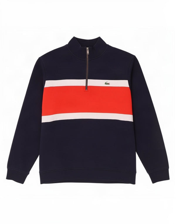 Pulover pentru bărbați Lacoste, cu fermoar, cu gât, mărimea 8 3XL, albastru bleumarin, bloc de culoare