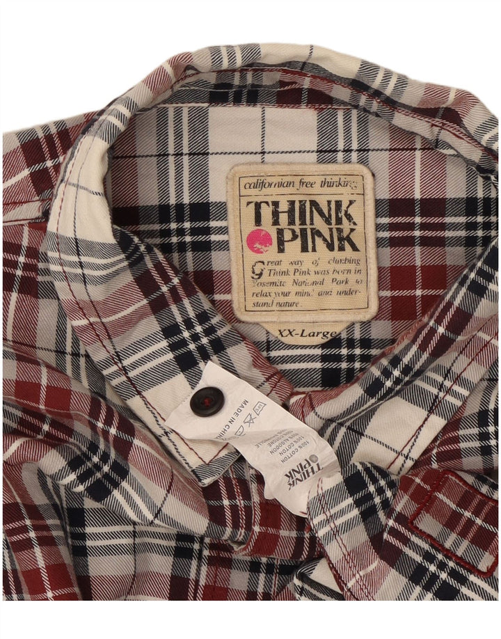 Cămașă de flanel pentru bărbați THINK PINK, bumbac roșu cu carouri 2XL