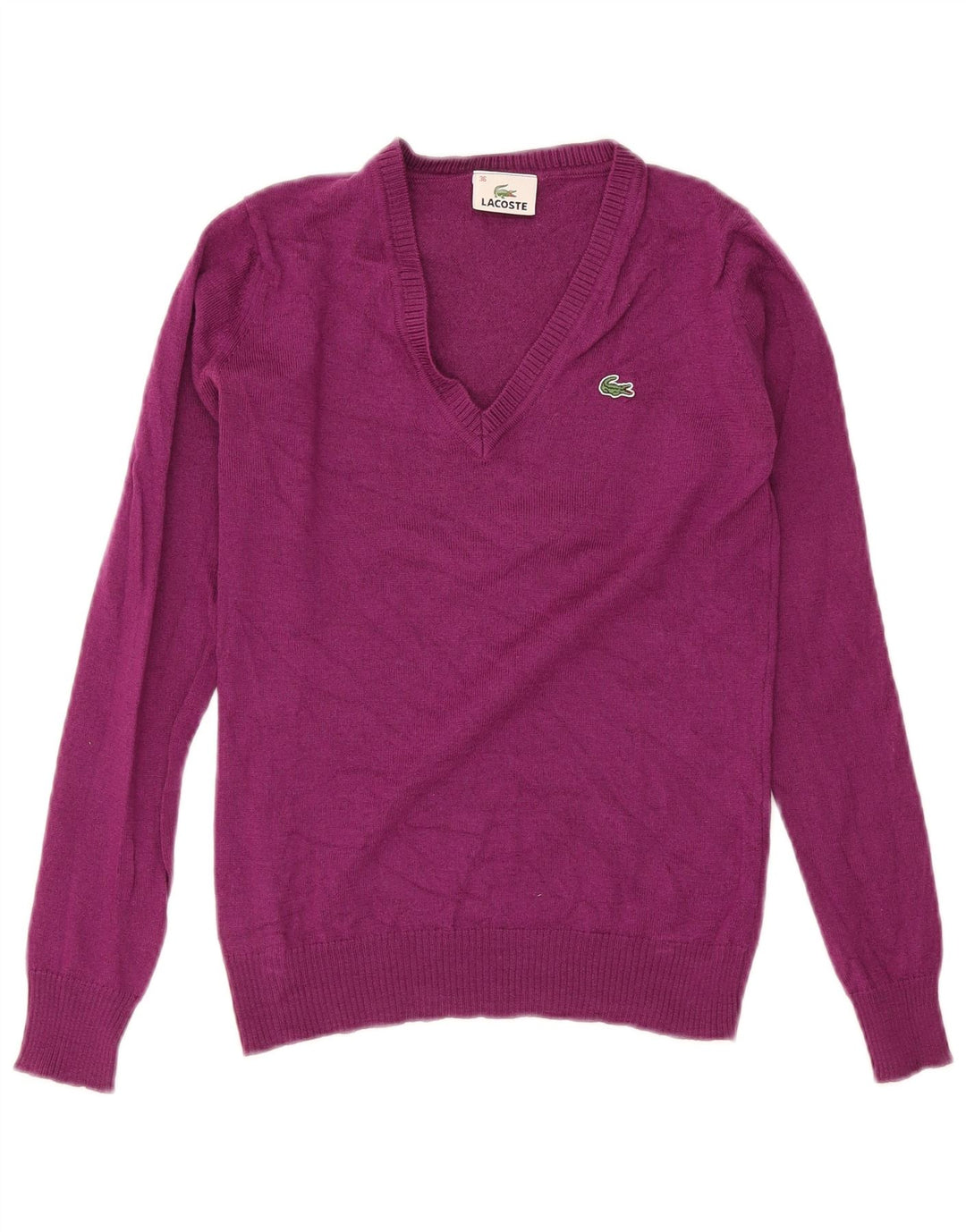 Pulover pentru femei Lacoste cu decolteu în V Mărimea 36 Lână violet mic