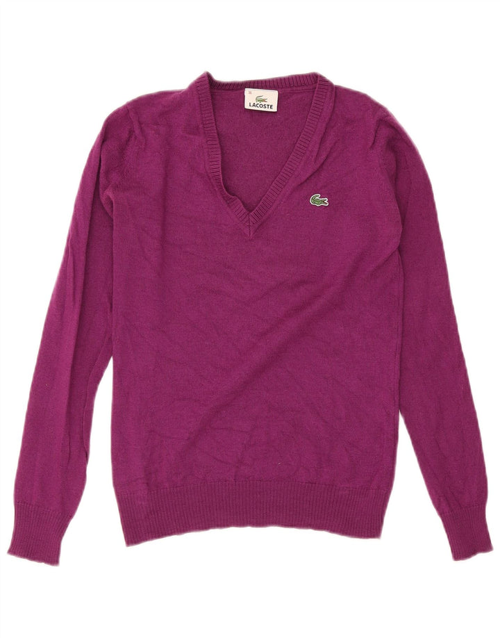 Pulover pentru femei Lacoste cu decolteu în V Mărimea 36 Lână violet mic