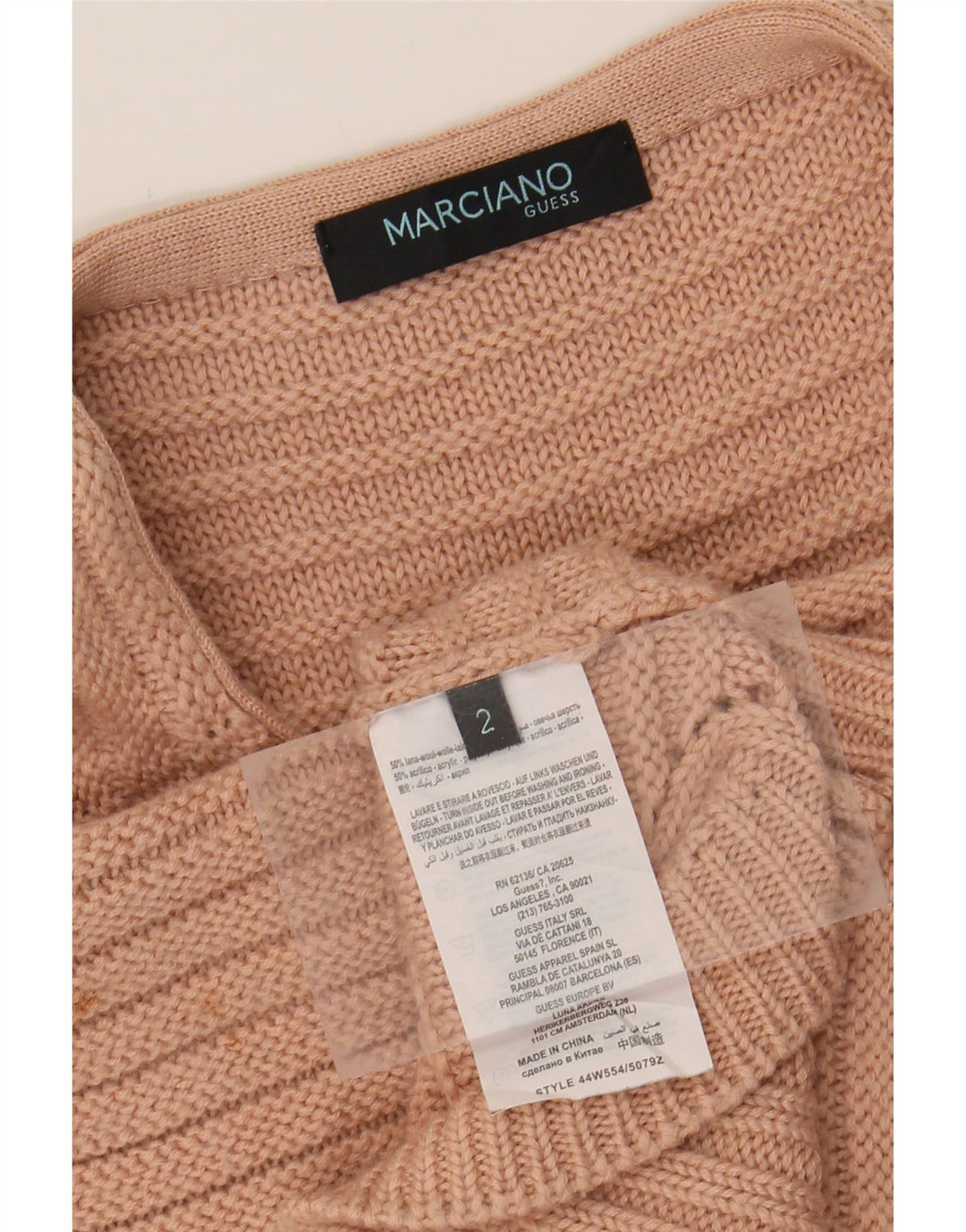 GUESS Womens Oversized Boat Neck Jumper Sweater US 2 XS Beige Wool Vintage Guess and Second-Hand Guess from Messina Hembry 