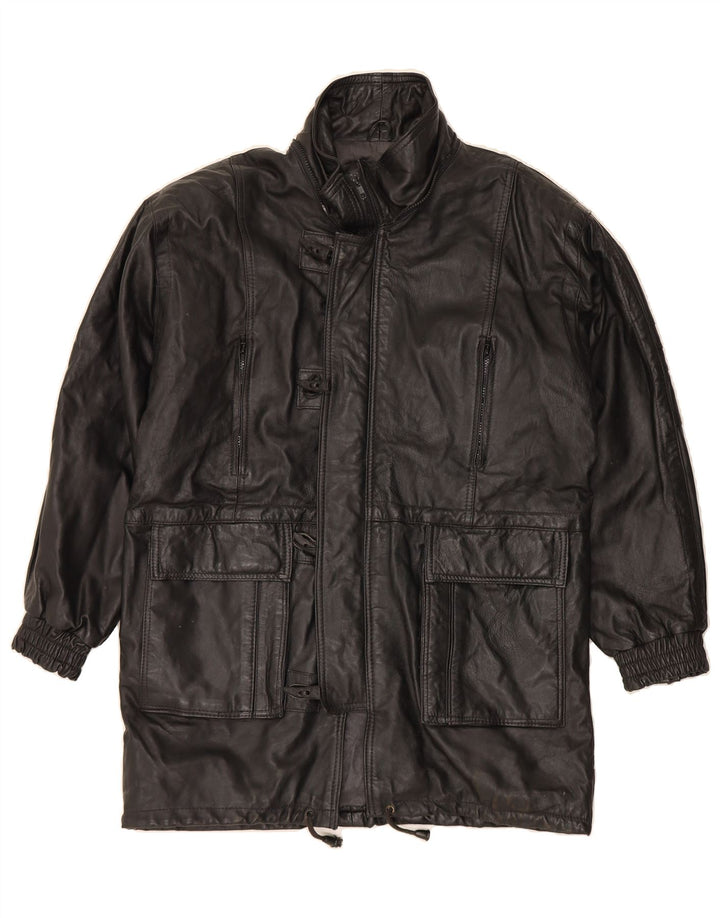 VINTAGE Mens Leather Coat UK 38 Medium Black Leather Vintage Vintage and Second-Hand Vintage from Messina Hembry 